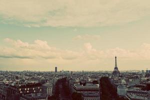 Rooftop view on the Eiffel Tower, Paris, France. Vintage, retro photo