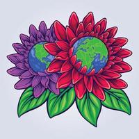 feliz día mundial de la tierra con flores adornadas vector