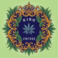 Vintage luxury crown frame with cannabis leaf ornate vector