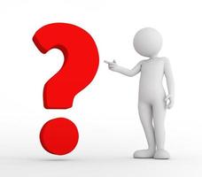 Toon man pointing at red big question mark. FAQ, ask, search concepts photo