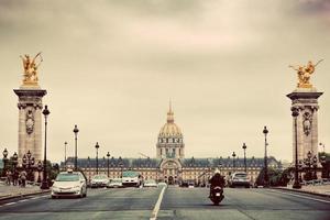 Paris, France, 2022 - Les Invalides seen from Pont Alexandre III bridge in Paris, France. Vintage photo