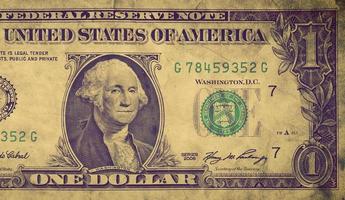 grunge, viejo billete de un dólar, vista frontal. Dólar estadounidense foto