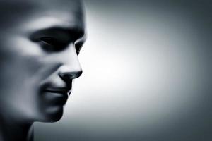 Cara de hombre humano genérico 3d, lado de perfil. futurista foto