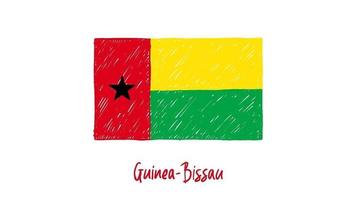 guiné-bissau marcador de bandeira nacional do país quadro branco ou animação de loop de esboço de cor de lápis video