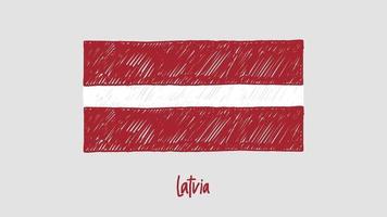 Letônia marcador de bandeira nacional do país quadro branco ou animação de loop de esboço de cor de lápis video