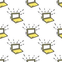 Seamless pattern with Illustration computer in a doodle style yellow color. vector