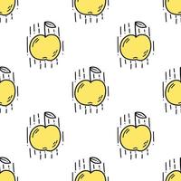 Seamless pattern with Illustration falling apple in a doodle style white yellow color. vector