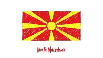 lousa de marcador de bandeira nacional do país do norte da macedônia ou animação de loop de esboço de cor de lápis video