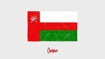 Animación en bucle de boceto de color de lápiz o pizarra de marcador de bandera de país nacional de Omán video