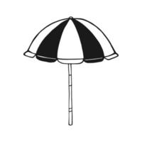 Black and white of parasol in a white background. Hand drawn vector illustration.