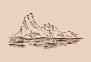 paisaje ártico. montes helados, iceberg. ilustración dibujada a mano convertida en vector. vector