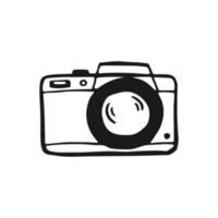 Photo camera. Hand drawn vector illustration. Line art style isolated isolated on white background.