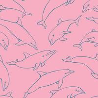 Seamless pattern with dolphin. Hand drawn illustration converted to vector. Marine background. vector