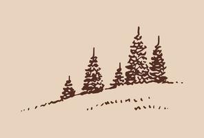 Sketch of wild nature with forest. Hand drawn illustration converted to vector. vector