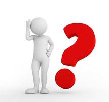 Red big question mark and toon man thinking. FAQ, ask, search concepts photo