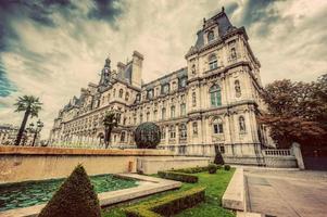 Paris, France, 2022 - Hotel de Ville in Paris, France. City hall building. Vintage photo