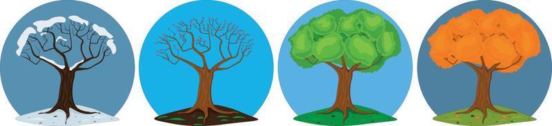 árbol de cuatro estaciones en la ilustración de vector de colina
