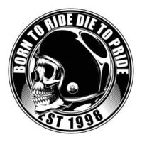 Rider skull wearing a helmet vintage badge vector