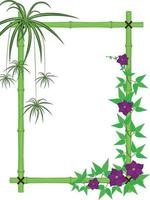 Bamboo frame with spider plant and blooming clematis vines vector illustration