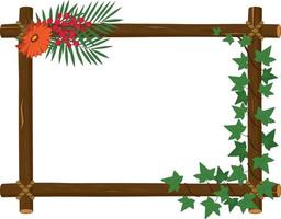 Wood branch frame with ivy vines, gerbera flower and red berries vector illustration
