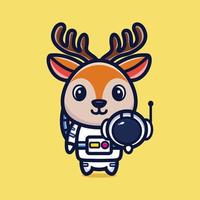 Cute astronaut deer holding helmet cartoon vector illustration