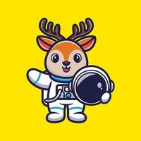 Cute astronaut deer holding helmet cartoon vector illustration