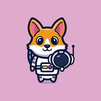 Cute astronaut fox holding helmet cartoon vector illustration