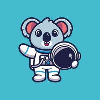 lindo astronauta koala sosteniendo casco dibujos animados vector ilustración