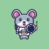 Cute astronaut mouse holding helmet cartoon vector illustration