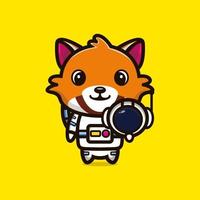 Cute astronaut raccoon holding helmet cartoon vector illustration