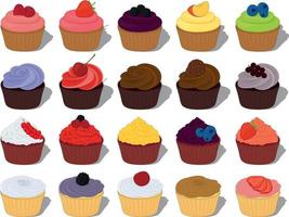 Sweet bakery beautiful muffins collection vector illustration