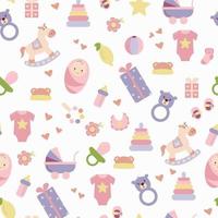 This is a girl. Children's pattern with children's toys, objects. vector