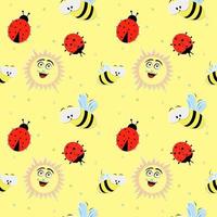 Childish seamless background with sun and ladybug vector