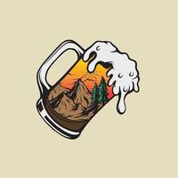 Vintage mountain illustration in glass beer vector