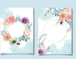 Wedding invitation card set with watercolor flower