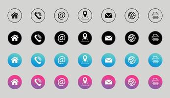 Contact icons. information business communication symbols collection. call internet location, address, mail and fax icons. phone icons, internet address, email contact illustration