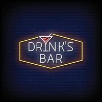 Drink Bar Neon Sign On Brick Wall Background Vector