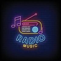 Radio Music Neon Sign On Brick Wall Background Vector