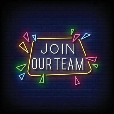 Join Our Team Neon Sign On Brick Wall Background Vector