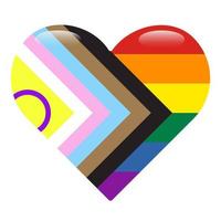 progreso, orgullo, arco iris, bandera, en, forma corazón, aislado, blanco, plano de fondo vector