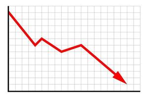 Financial market crash concept. Chart with red arrow. Flat vector illustration