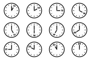 Set of analog clock icon for every hour. 24 hour clock vector