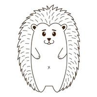 Cute hedgehog. A forest wild mammal. Nature. Decorative element with an outline. Doodle, hand-drawn. Black white vector illustration. Isolated on a white background