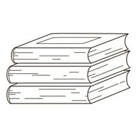 A stack of books. Reading, learning. Cozy home. Design element with outline. Doodle, hand-drawn. Black white vector illustration. Isolated on a white background