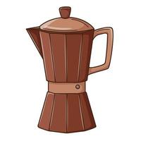 Coffee pot, geyser coffee maker. Turk for coffee, kitchen equipment. Design element with outline. Doodle, hand-drawn. Flat design. Color vector illustration. Isolated on a white background.