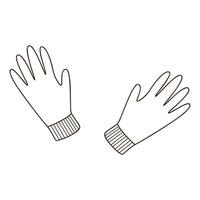 un par de guantes. ropa de otoño e invierno. elemento de diseño con contorno. el tema del invierno, el otoño. garabato, dibujado a mano. ilustración vectorial en blanco y negro. Aislado en un fondo blanco vector