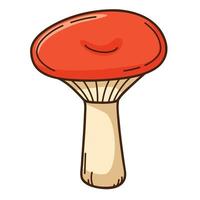 Forest mushroom with a red cap, black birch. A symbol of the forest, autumn, and harvest. Design element with outline. Doodle, hand-drawn. Flat design. Color vector illustration. Isolated on white