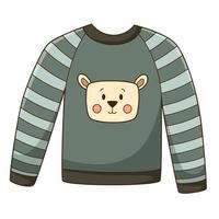 chaqueta con un lindo oso. suéter cálido, pijama. ropa de otoño elemento de diseño con contorno. tema de otoño. garabato, dibujado a mano. diseño plano. ilustración vectorial de color. Aislado en un fondo blanco. vector