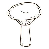 Forest mushroom with a cap, black birch. A symbol of the forest, autumn, and harvest. Design element with outline. Doodle, hand-drawn. Flat design. Black white vector illustration. Isolated on white.