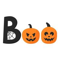 The word Buu with pumpkins and cobwebs is a decorative element. vector
